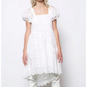AMYLYNN Dress Womens Size M White Crochet Eyelet Lace High Low Hem Open Back NEW
